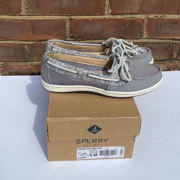 Sperry Sand Grey Canvas Firefish Core Top-Sider Boat Slip On Shoe Size 5 NEW - Picture 10 of 10
